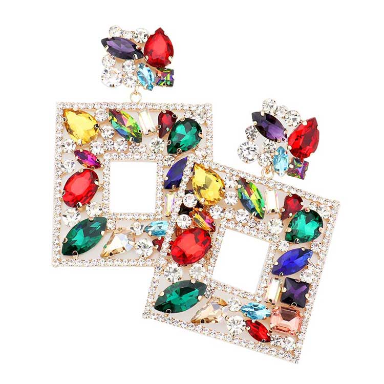 Multi Multi Stone Embellished Square Dangle Evening Earrings, put on a pop of color to complete your ensemble. Beautifully crafted design adds a gorgeous glow to any outfit. Perfect for adding just the right amount of shimmer & shine. Perfect for Birthday Gift, Anniversary Gift, Mother's Day Gift, Graduation Gift.
