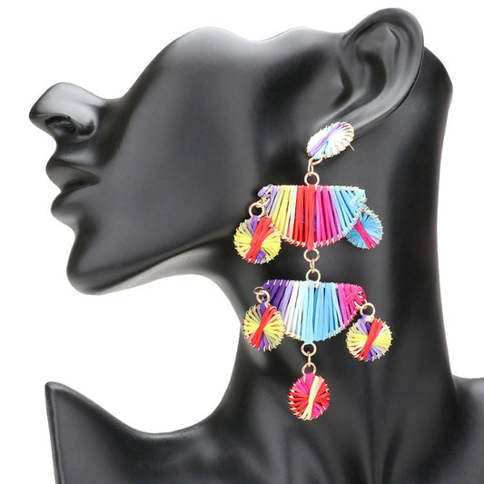 Multi Raffia Wrapped Geometric Metal Link Dangle Earrings, Beautifully crafted design adds a glow to any outfit. Look like the ultimate fashionista with these earrings! which easily makes your events more enjoyable. These earrings make you extra special on occasion. These metal link dangle earrings enhance your beauty and make you more attractive.