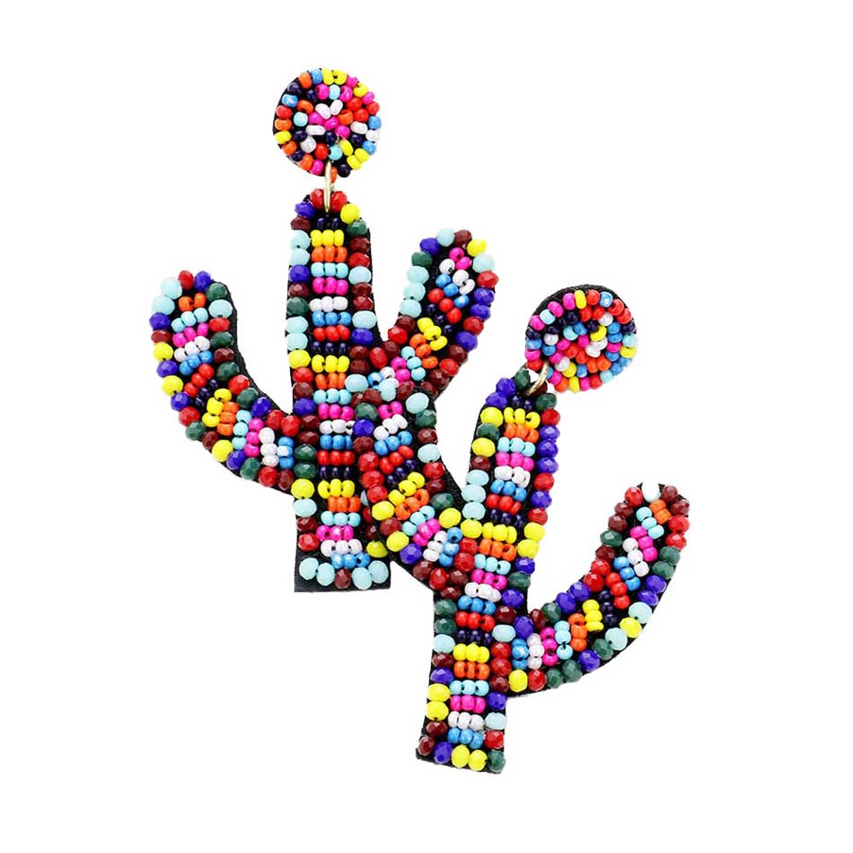 Multi Seed Bead Cactus Earrings. Take your love for statement accessorizing to a new level of affection with these seed beaded cactus earrings! Highlight your appearance, grasp everyone's eye in your party. Perfect gift on Christmas, Valentine's Day, Anniversaries as well as birthday for your beloved ones.