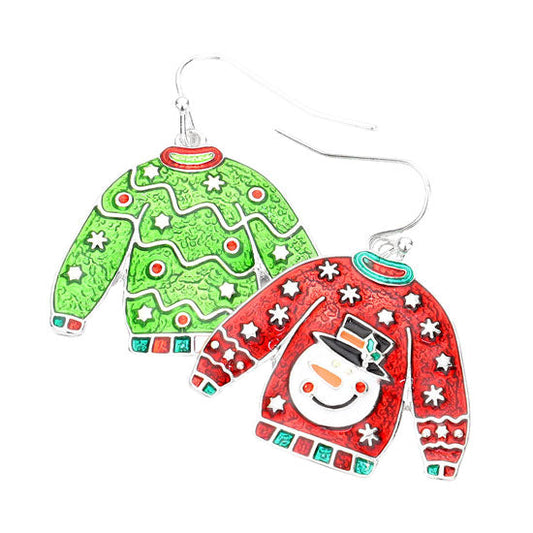 Multi Silver Enamel Christmas Sweater Dangle Earrings. Are you looking for some cute and fun earrings for Christmas! These cute Christmas earrings will decorate your Christmas costumes or outfits with statement winter sweaters. They will make them more exciting and eye-catching! Christmas dangle earrings can be used in Christmas, New Year parties and other joyous occasions. Awesome gift idea to give someone who loves the magic of Christmas.