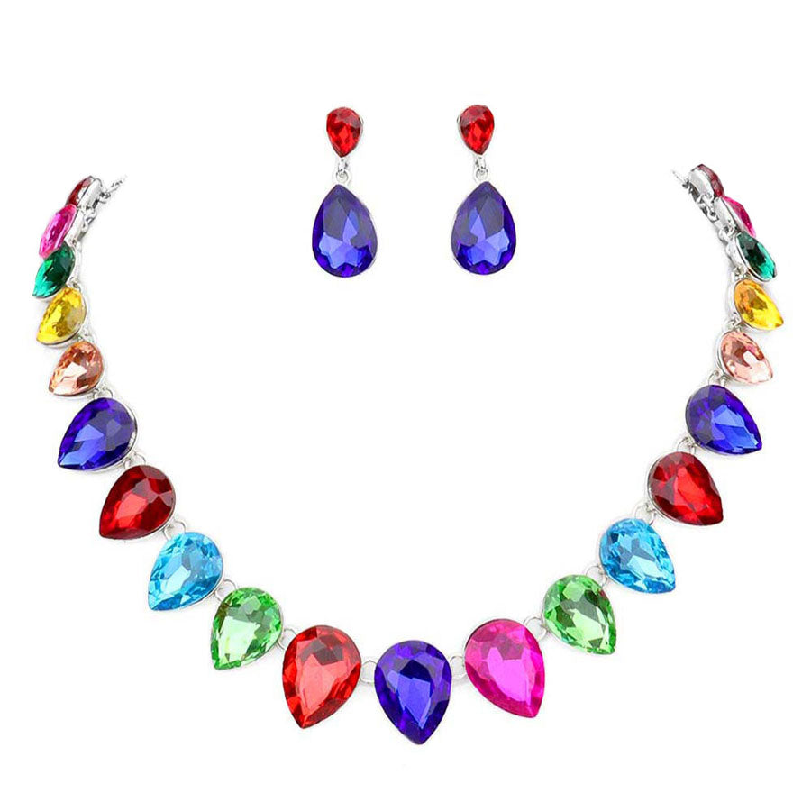 Multi Teardrop Stone Link Evening Necklace. Wear together or separate according to your event, versatile enough for wearing straight through the week, perfectly lightweight for all-day wear, coordinate with any ensemble from business casual to everyday wear, the perfect addition to every outfit.