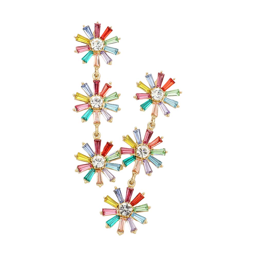 Multi Triple Flower Link Dangle Evening Earrings, are beautifully decorated to dangle on your earlobes on special occasions for making you stand out from the crowd. Wear these flower evening earrings to show your unique yet attractive & beautiful choice. Coordinate these flower & leaf-themed evening earrings with any special outfit to draw everyone's attention. Perfect jewelry gift to expand a woman's fashion wardrobe with a modern, on-trend style.