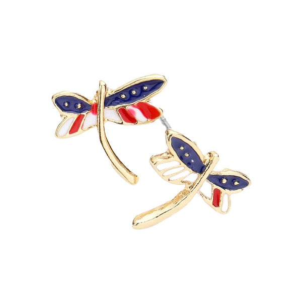Multi American USA Flag Enamel Dragonfly Stud Earrings Dragonfly Earrings; Show your love for the USA, American flag pattern for a bit of fashionable fireworks flair. Enamel Heart American USA Flag Earrings, great for Independence Day, 4th of July, Memorial Day, Flag Day, Labor Day, Election Day, Veterans Day, President Day