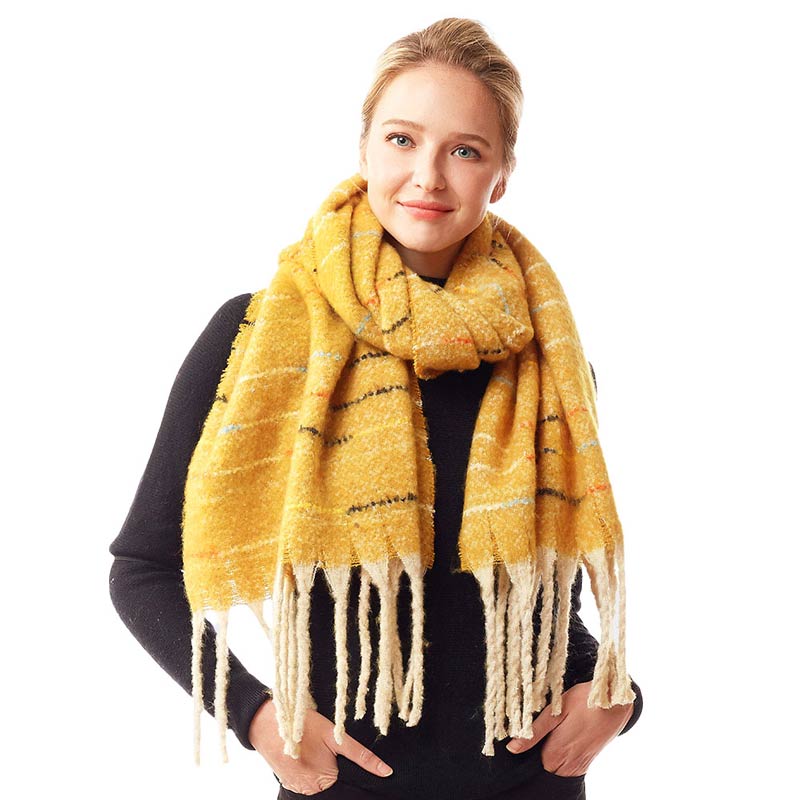 Glitz Colorful Stitch Fuzzy Oblong Scarf - Mustard - Scarves