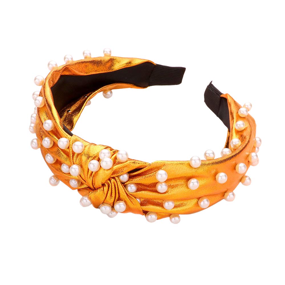 Mustard Pearl Embellished Burnout Knot Headband, the combination of pearl sewn on a knot headband will make you feel glamorous. Be ready to receive compliments. Be the ultimate trendsetter wearing this knotted headband with all your stylish outfits! Exquisite enough to use on the wedding day. 