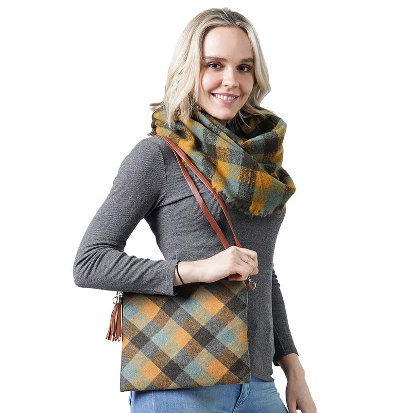Mustard Plaid Check Crossbody Clutch Bag, extends your fashion and confidence. These trendy and colorful bags come with adjustable and detachable hand straps to enhance your comfortability. Different colors give you the choice to take your own. It's lightweight and easy to carry. A perfect gift for birthdays, holidays, Christmas, New year, etc.