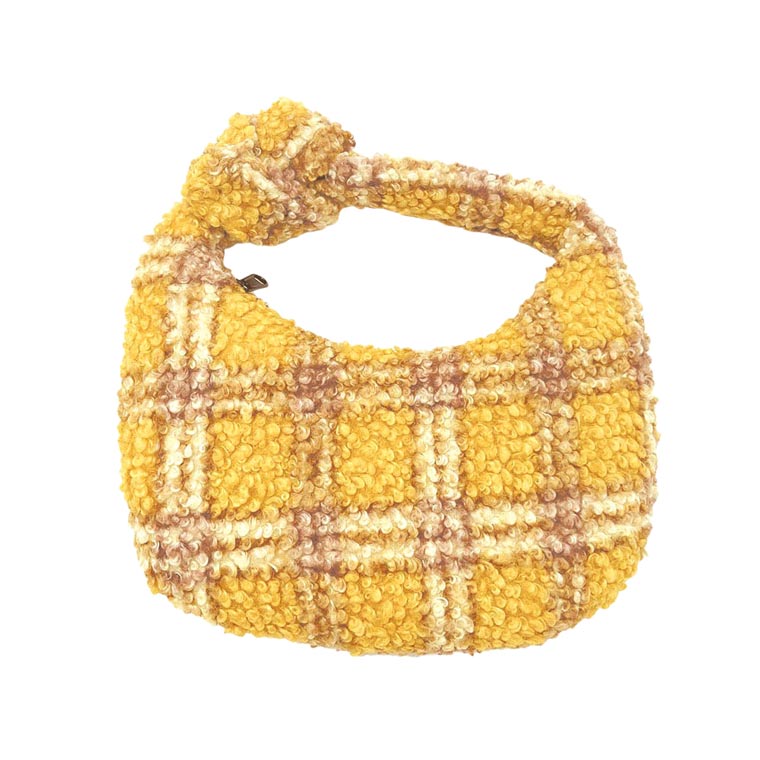 Mustard Plaid Check Patterned Sherpa Tote Bag, is a cute and beautiful tote bag that enriches your accessory collection and amps up your outlook with a beautiful plaid check pattern. It perfectly goes with any outfit in any style. Easy to carry and keep your handy items safe and secure.