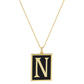 Gold Dipped Enamel Rectangle Monogram Pendant Necklace