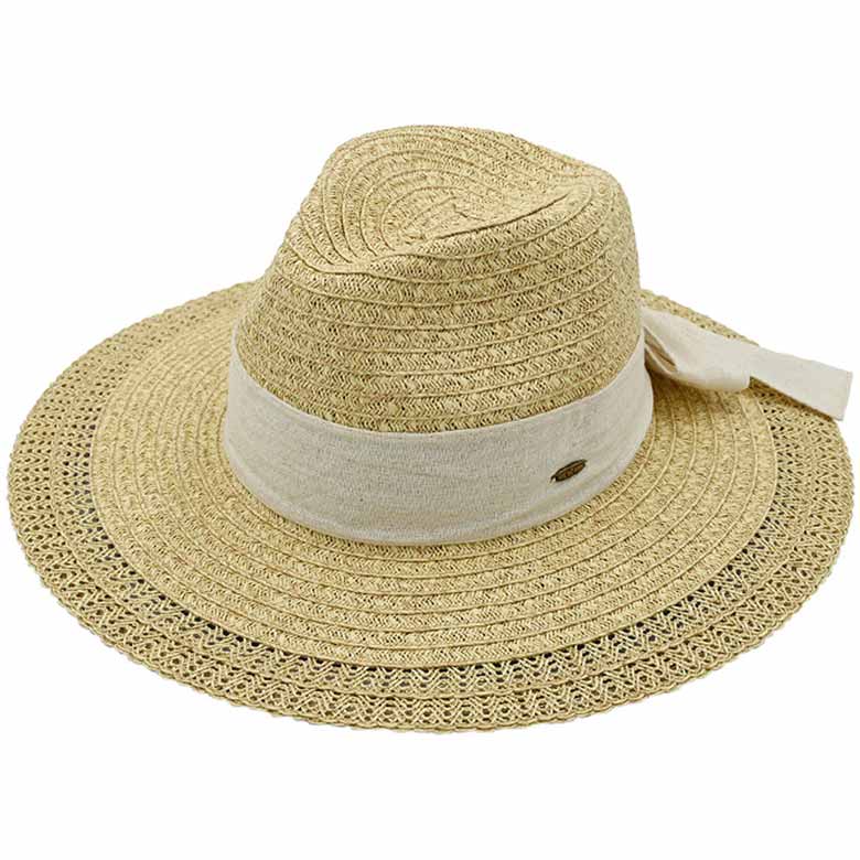 Natural C C Decorative Net Pattern Panama Sunhat, a beautiful & comfortable panama sunhat is suitable for summer wear to amp up your beauty & make you more comfortable everywhere. Excellent panama sunhat for wearing while gardening, traveling, boating, on a beach vacation, or to any other outdoor activities.
