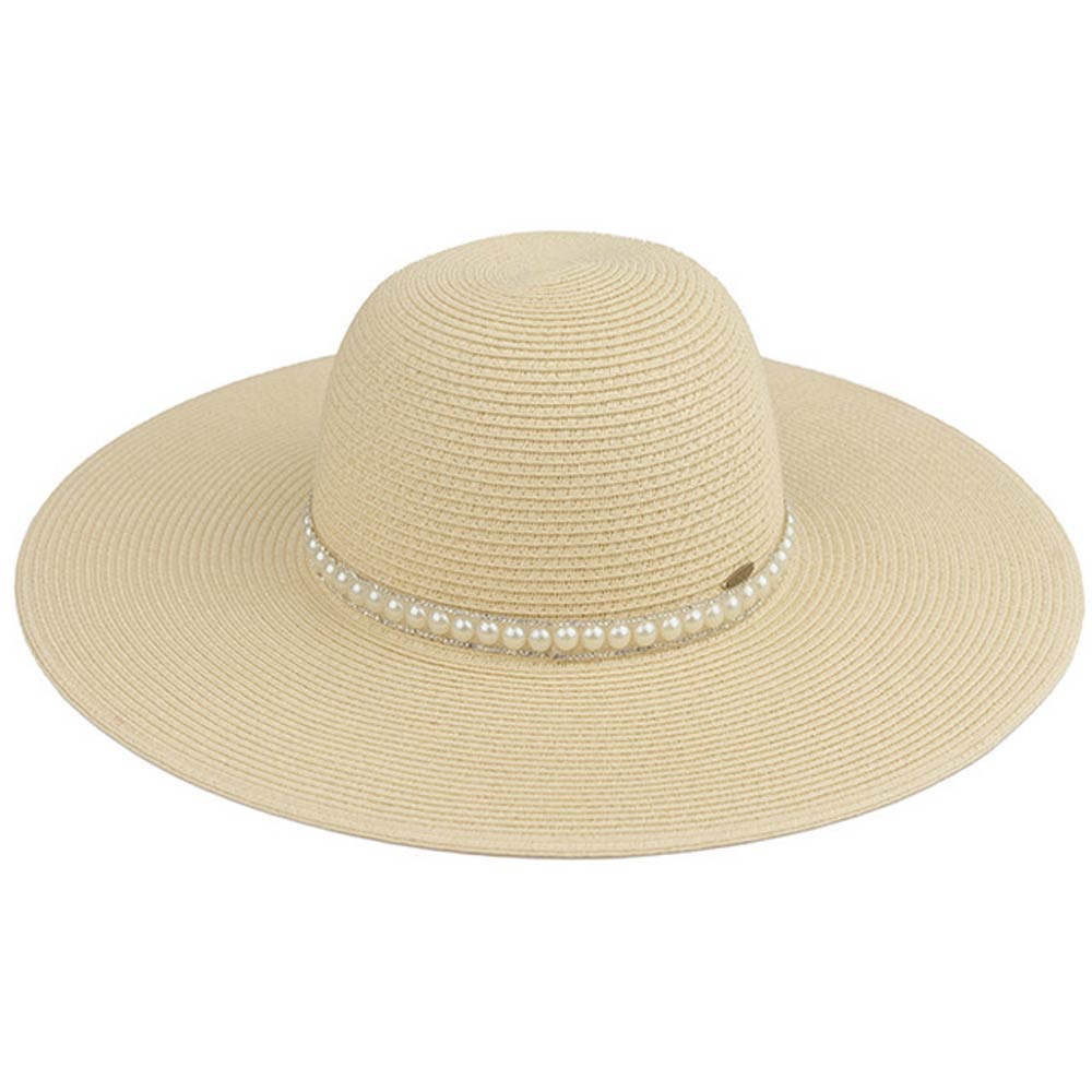 Natural C C Pearl Trim Band Straw Panama Hat, a beautiful & comfortable panama hat is suitable for summer wear to amp up your beauty & make you more comfortable everywhere. Excellent panama hat for wearing while gardening, traveling, boating, on a beach vacation, or to any other outdoor activities. A great cap can keep you cool and comfortable even when the sun is high in the sky. 