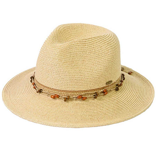 Natural C.C Scatter Natural Wooden Beaded Trim Panama Hat, Keep your styles on even when you are relaxing at the pool or playing at the beach. Large, comfortable, and perfect for keeping the sun off of your face, neck, and shoulders. Perfect gifts for Christmas, holidays, Valentine's Day, or any meaningful occasion.