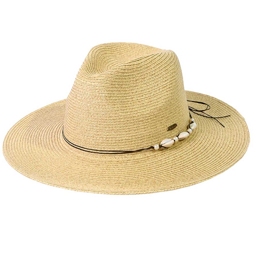 Natural C.C Shell And Pearl Trim Band Panama Sunhat, Keep your styles on even when you are relaxing at the pool or playing at the beach. Large, comfortable, and perfect for keeping the sun off of your face, neck, and shoulders. Perfect summer, beach accessory. Ideal for travelers who are on vacation or just spending some time in the great outdoors. A great sunhat can keep you cool and comfortable even when the sun is high in the sky. 