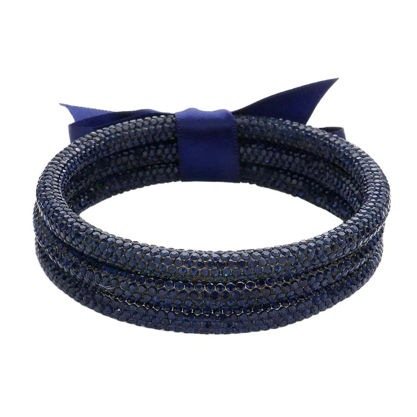 Navy 3PCS Rhinestone Pave Bangle Layered Bracelets, The sparkly Rhinestone bangle Bracelets set featuring made of rubber and Rhinestone dust inlaid. It looks so pretty, brightly and elegant. This Circle Rhinestone Wristband Bracelets designed in simple type is a trendy fashion statement, These Layer Bracelets bangle are perfect for any occasion whether formal or casual or for going to a party or special occasions. Perfect gift for birthday, Valentine’s Day, Party, Prom.
