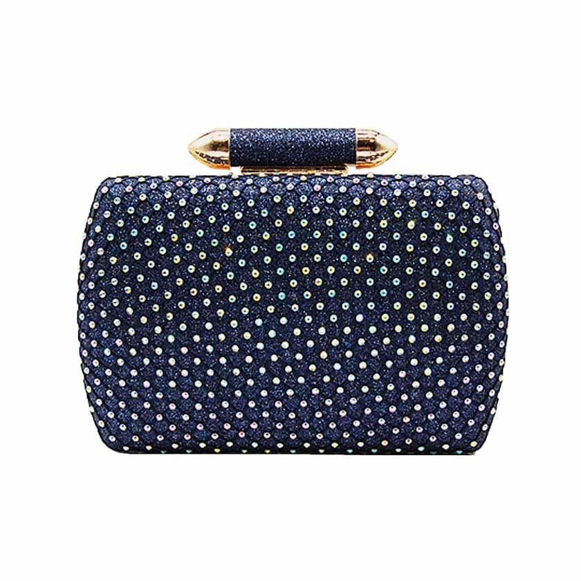 Navy Bling Rectangle Evening Clutch Crossbody Bag, These Bling details Clutch bags are fit for all occasions and places. perfect for makeup, money, credit cards, keys or coins, and many more things. This handbag features a top Clasp Closure for security and contains a detachable shoulder chain that makes your life easier and trendier. Its catchy and awesome appurtenance drags everyone's attraction to you. Perfect gift ideas for a Birthday, Holiday, Christmas, Anniversary, Valentine's Day, etc. 