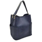 Navy Blue 2in1 Chic Satchel Side Pocket With Long Strap Bucket Bag, This casual crossbody bucket bag is super soft Vegan leather and has convenient side pockets to carry water bottles, phones, or glasses and a removable zipper pouch. Gold hardware. Extra bag inside and strap to make it a crossbody. Perfect for carrying around your stuff, this bag is big enough for all your daily essentials. 