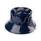 Navy C.C Brand Shiny Solid Color Reflective Enamel Detailed Rain Bucket Hat; this rain hat is snug on the head and works well to keep rain off the head, out of eyes, and also the back of the neck. Wear it to lend a modern liveliness above a raincoat on trans-seasonal days in the city. Perfect Gift for fashion-forward friend