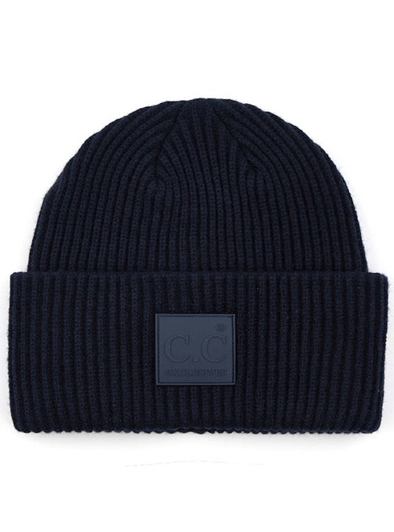 Navy C.C Solid Ribbed Knit Beanie With Rubber Patch Comfy Warm Winter Hat; reach for this classic toasty hat to keep you nice n warm in the chilly winter weather, the wintry touch finish to your outfit. Perfect Gift Birthday, Christmas, Holiday, Anniversary, Stocking Stuffer, Secret Santa, Valentine's Day, Loved One, BFF