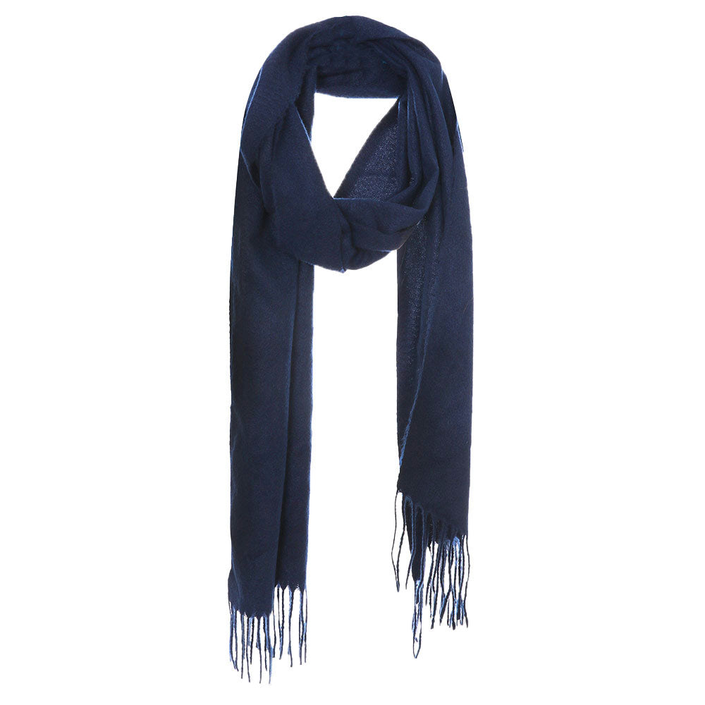 Navy Fall Winter Solid Tassel Oblong Scarf, on trend & fabulous, a luxe addition to any cold-weather ensemble. Great for daily wear in the cold winter to protect you against chill, classic infinity-style scarf & amps up the glamour with plush material that feels amazing snuggled up against your cheeks.