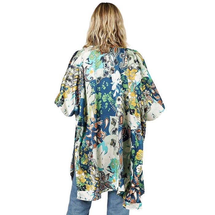 Navy Floral Patterned Satin Cover Up Kimono Poncho, this beautiful floral-patterned Poncho is made of soft and breathable material that amps up your real and gorgeous look with a perfect attraction everywhere. Its eye-catchy design makes you stand out every time. Coordinate this cover-up kimono with any ensemble to finish in perfect style and get ready to receive beautiful compliments.