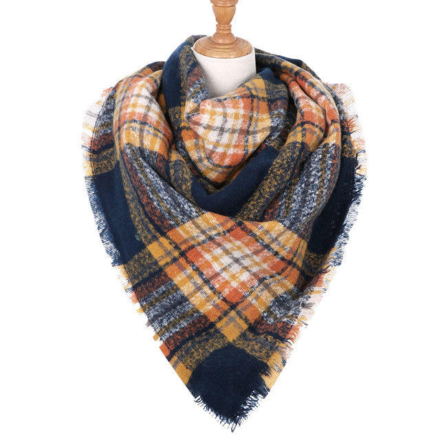 Navy Classic Plaid Check Scarf Blanket Warm Plaid Check Scarf Plaid Wrap, accent your look with this soft, highly versatile plaid muffler. A rugged staple brings a classic look, adds a pop of color & completes your outfit, keeping you cozy & toasty. Perfect Gift Birthday, Holiday, Christmas, Anniversary, Valentine's Day