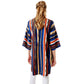 Navy Multi Color Stripe Cover Up Kimono Poncho, The lightweight Kimono poncho top is made of soft and breathable Polyester material. short sleeve swimsuit cover up with open front design, simple basic style, easy to put on and down. Perfect Gift for Wife, Mom, Birthday, Holiday, Anniversary, Fun Night Out.