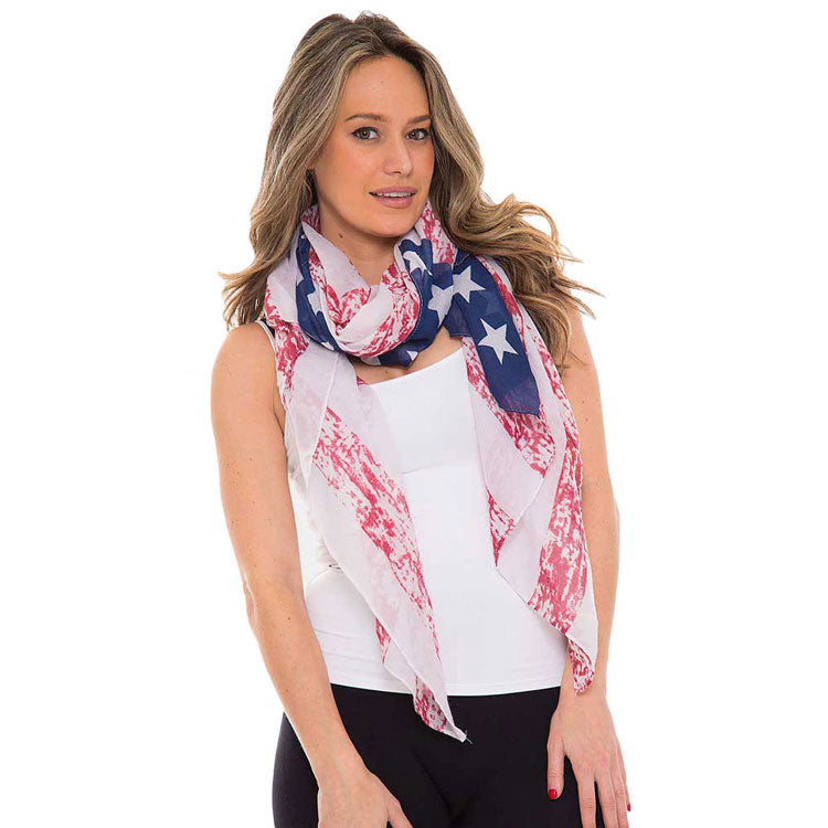 Navy Red American USA Flag Oblong Scarf, Accent your look with this soft, highly versatile scarf. Great for daily wear in the cold winter to protect you against chill, classic infinity-style scarf. Perfect Gift for Wife, Mom, Birthday, Holiday, Anniversary, Fun Night Out, Valentine's Day Gift.