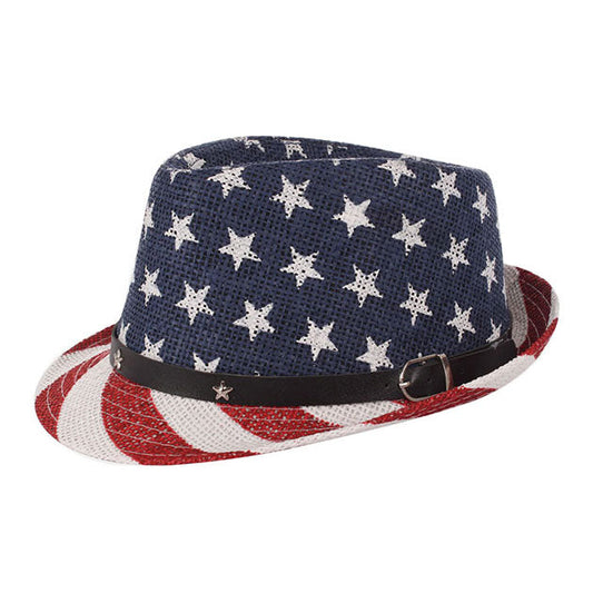 Navy Red White American Flag Print Straw Fedora, This elegant, timeless & classic Straw Fedora Hat looks cool & fashionable. Perfect for that bad hair day, or simply casual everyday wear; Great gift for that fashionable on-trend friend. Perfect Gift Birthday, Holiday, Anniversary.