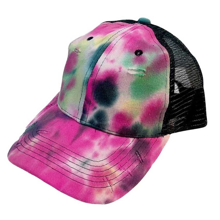 Navy Tie Dye Mesh Back Vintage Baseball Cap. This adorable and classic vintage baseball cap combines both colorful styles to turn your head and comfort for your all-day wear. perfect to keep your hair away from you face while exercising, running, playing tennis or just taking a walk outside. Adjustable Velcro strap gives you the perfect fit.