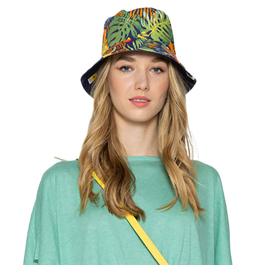 Navy Tropical Leaf  Printed Reversible Bucket Hat, whether you’re basking under the summer sun at the beach, lounging by the pool, or kicking back with friends at the lake, a great hat can keep you cool and comfortable even when the sun is high in the sky. Large, comfortable, and perfect for keeping the sun off of your face.