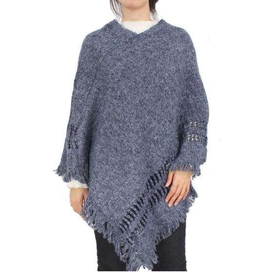 Navy Two Tone Detailed Knit Pattern Accented Poncho Outwear Ruana Cover Up, the perfect accessory, luxurious, trendy, super soft chic warm cover, keeps you warm & toasty. You can throw it on over so many pieces elevating any casual outfit! Perfect Gift Birthday, Holiday, Christmas, Anniversary, Wife, Mom, Special Occasion