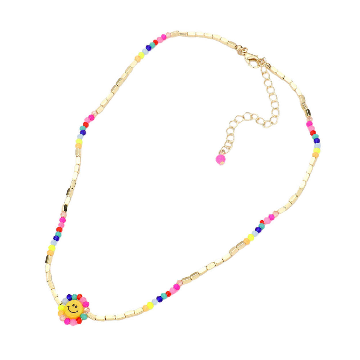 Neon Multi Faceted Bead Trimmed Smile Accented Necklace, put on a pop of color to complete your ensemble. Perfect for adding just the right amount of shimmer & shine and a touch of class to special events. Perfect Birthday Gift, Anniversary Gift, Mother's Day Gift, Graduation Gift, Valentine’s Gift.
