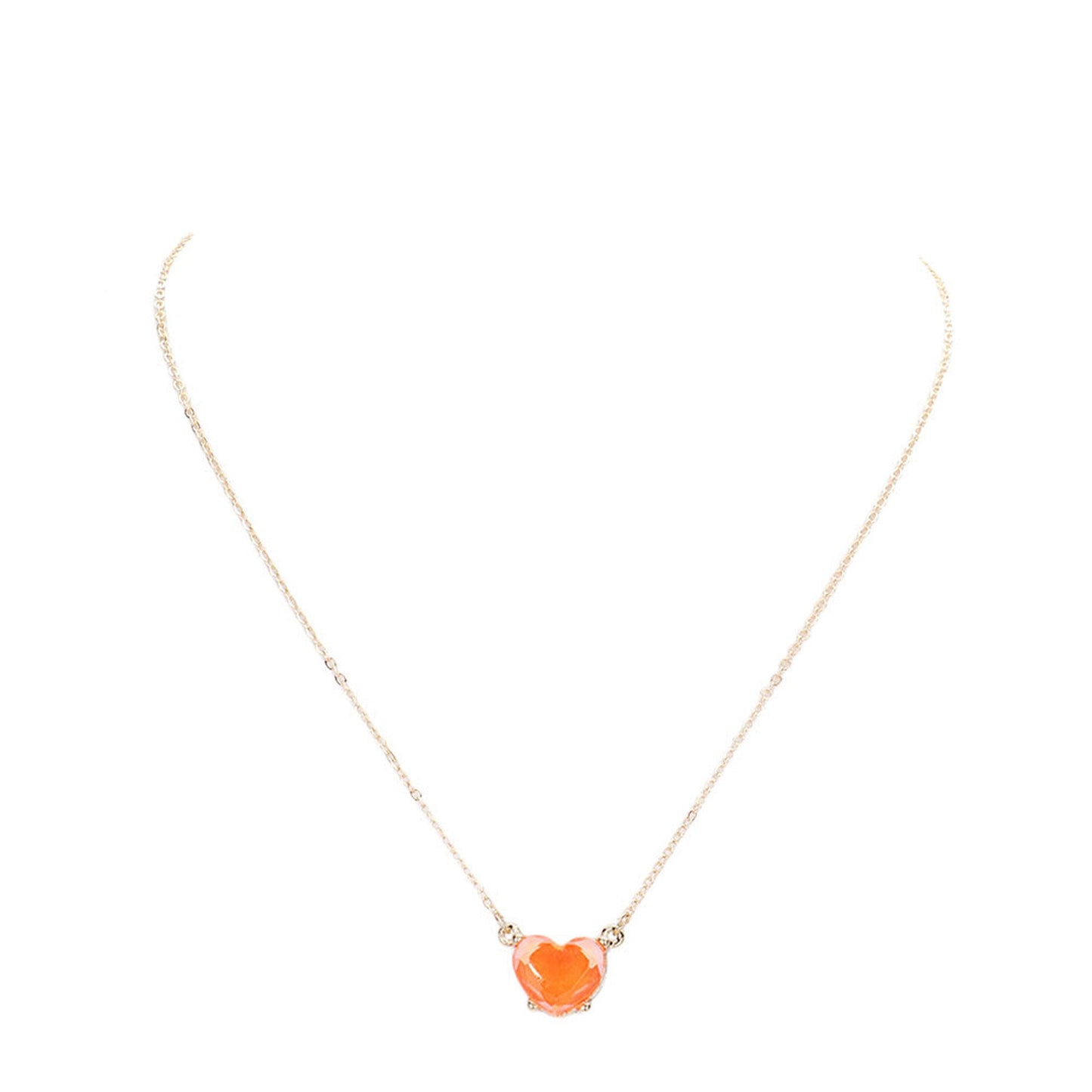 Neon Orange Trendy Stylish Heart Stone Pendant Necklace, Get ready with these Heart Stone Pendant Necklace, put on a pop of color to complete your ensemble. Perfect for adding just the right amount of shimmer & shine and a touch of class to special events. Perfect Birthday Gift, Anniversary Gift, Mother's Day Gift, Graduation Gift.