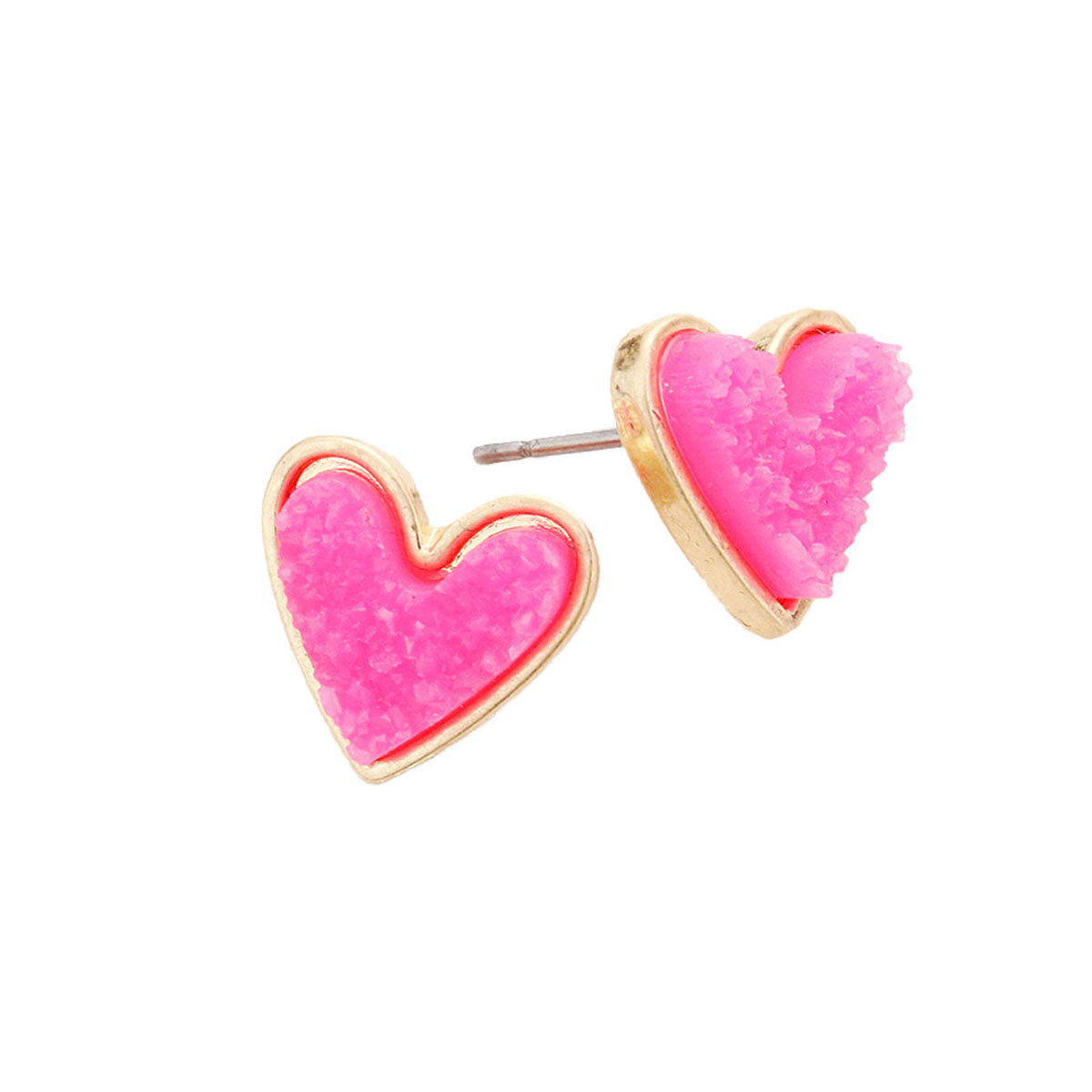 Neon Pink Trendy Fashionable Druzy Heart Stud Earrings, put on a pop of color to complete your ensemble. Perfect for adding just the right amount of shimmer & shine and a touch of class to special events. Perfect Birthday Gift, Anniversary Gift, Mother's Day Gift, Graduation Gift.