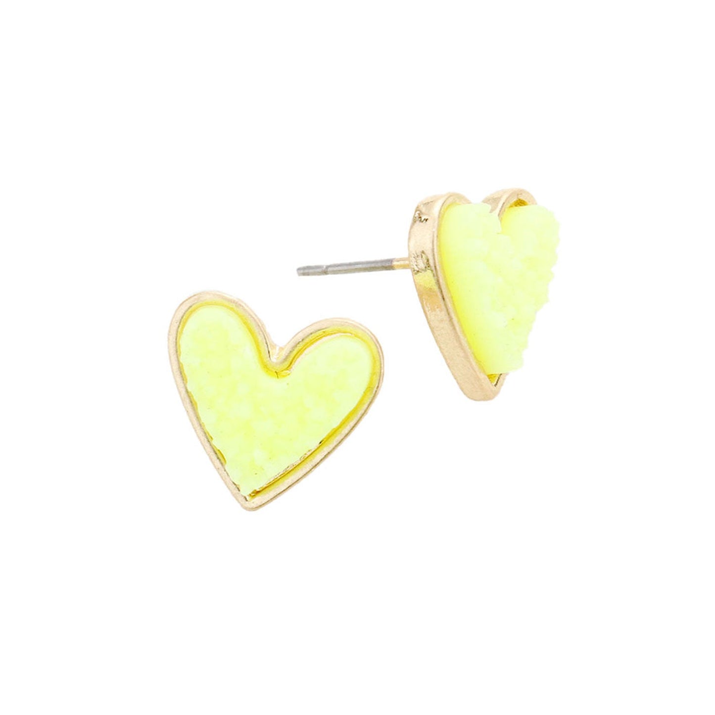 Neon Yellow Trendy Fashionable Druzy Heart Stud Earrings, put on a pop of color to complete your ensemble. Perfect for adding just the right amount of shimmer & shine and a touch of class to special events. Perfect Birthday Gift, Anniversary Gift, Mother's Day Gift, Graduation Gift.