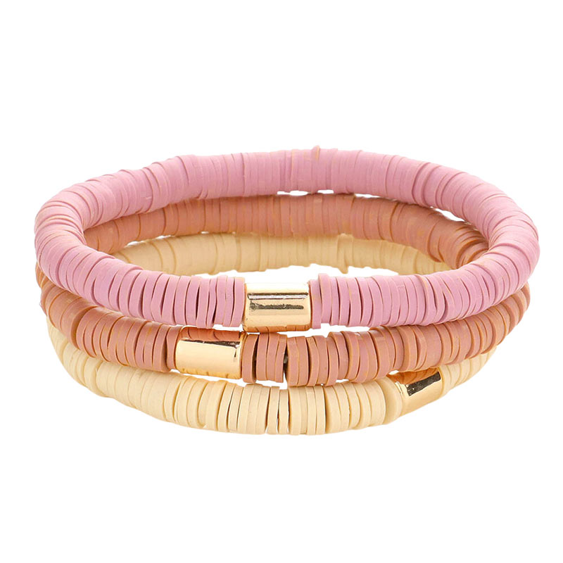 Neutral 3PCS Metal Cylinder Heishi Beaded Stretch Bracelets, Add this 3-piece beaded Stretch bracelet to light up any outfit and feel absolutely flawless. Fabulous fashion and sleek style add a pop of pretty color to your attire. Perfect gifts for weddings, Prom, birthdays, anniversaries, Valentine‚Äö√Ñ√¥s Day, or any occasion.