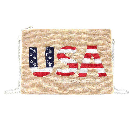 Neutral American USA Flag Seed Bead Crossbody Clutch Bag, Seed Bead Crossbody Clutch Bag add a statement to your outfit with this beautiful accessory. perfect for money, credit cards, keys or coins and many more things, light and gorgeous. perfectly lightweight to carry around all day. Look like the ultimate fashionista carrying this trendy Crossbody Bag!