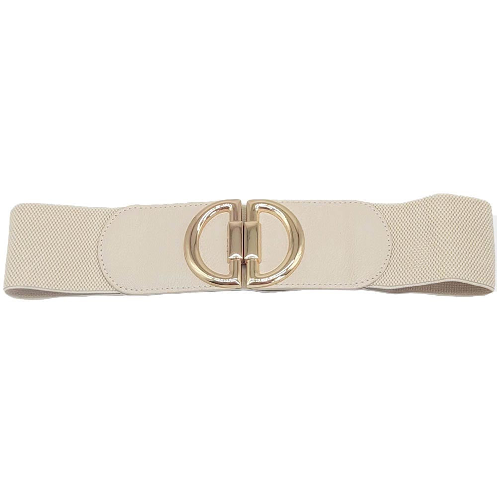 Neutral Double Half Open Circle Buckle Stretch Belt, Double half open circle buckle is a great stretchable belt with excellent durable lather for ladies. The belt buckle is made from solid metal. Quality leather feels soft and comfortable. It also looks fashionable with casual outfits. This double half-open circle design leather belt is a good match for a blouse, dress, skirt, jeans, or sweater. Casual yet classic half-open circle clasp which makes it super easy to use & keeps the full design!