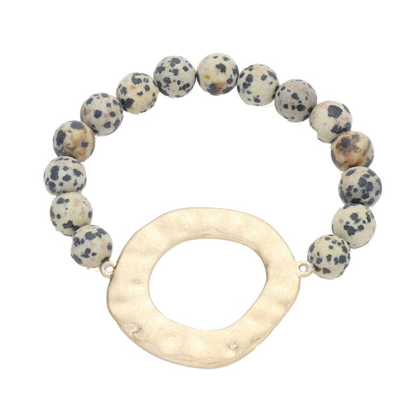 Neutral Irregular Open Metal Charm Semi Precious Stone Beaded Stretch Bracelet; this stone bead charm bracelet can light up any outfit and make you feel absolutely flawless while adding a pop of color to your ensemble. Perfect Birthday Gift, Anniversary Gift, Mother's Day Gift, Thank you Gift, Loved One Gift, Just Because Gift