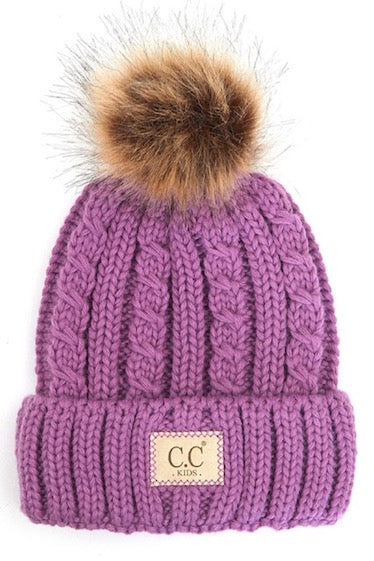 Lavender Kids Cable Ribbed Beanie With Natural Plush Faux Fur Pom Pom Beanie Warm Hat Faux Fur Pom Pom Beanie Fluffy Pom Pom Hat Winter Hat; before running out the door into the cool air, you’ll want to reach for this toasty beanie to keep your child incredibly warm. Accessorize the fun way with this faux fur pom pom hat, it's the autumnal touch you need to finish your outfit in style. Awesome winter gift accessory! Perfect Gift Birthday, Christmas