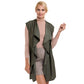 Olive Green Waterfall Lapel Satin Vest, Luxurious, trendy, super soft chic capelet, keeps you warm and toasty. You can throw it on over so many pieces elevating any casual outfit! Perfect Gift for Wife, Birthday, Holiday, Christmas, Anniversary, Fun