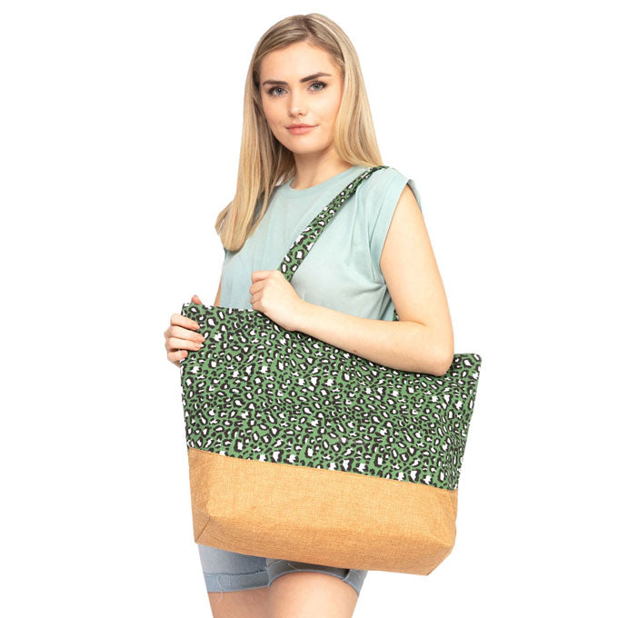 Olive Leopard Print Jute Tote Bag, Look like the ultimate fashionista with these Tote Bag! Add something special to your outfit! This fashionable bag will be your new favorite accessory. Perfect Birthday Gift, Anniversary Gift, Mother's Day Gift, Graduation Gift, Valentine's Day Gift.