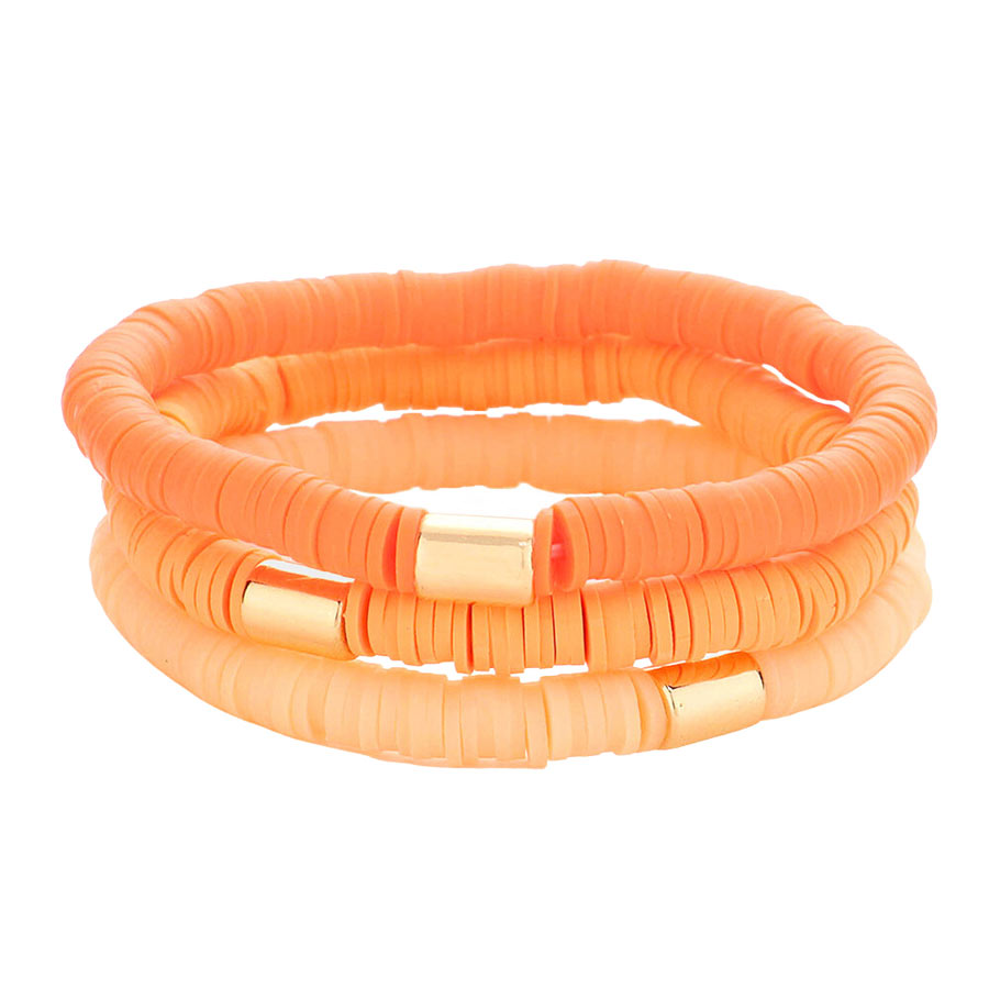 Orange 3PCS Metal Cylinder Heishi Beaded Stretch Bracelets, Add this 3-piece beaded Stretch bracelet to light up any outfit and feel absolutely flawless. Fabulous fashion and sleek style add a pop of pretty color to your attire. Perfect gifts for weddings, Prom, birthdays, anniversaries, Valentine‚Äö√Ñ√¥s Day, or any occasion.