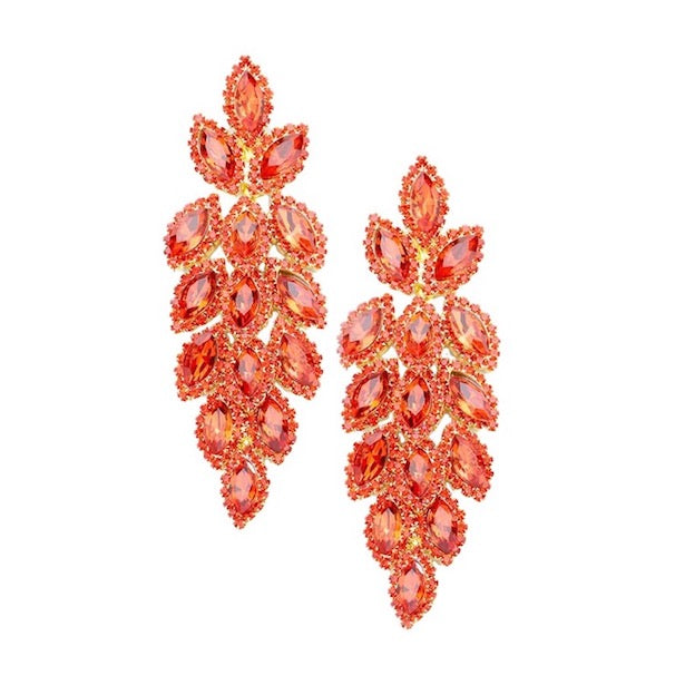 Orange Classic, Elegant Crystal Stone Leaf Cluster Marquise Evening Earrings Crystal Leaf Earrings Marquise Earrings Special Occasion ideal for parties, weddings, graduation, prom, holidays, pair these stud back earrings with any ensemble for a polished look. Birthday Gift, Mother's Day Gift, Anniversary Gift, Quinceanera