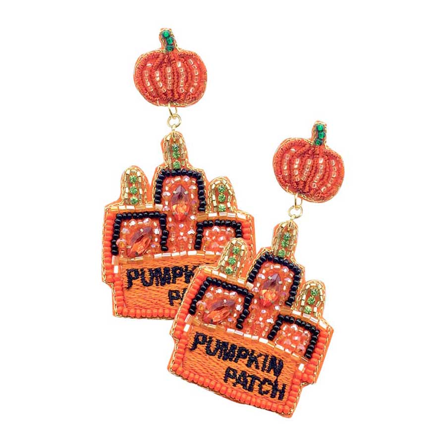 Orange Felt Back Pumpkin Patch Message Beaded Dangle Earrings, Get ready with these Halloween theme Pumpkin Patch earrings as part of your Halloween costume for the trick or treat, or to dress up any outfit for the Halloween. The colors are vibrant and the design is a seasonal delight. This Fruits earrings can be worn for Halloween parties, cosplay, costume party, display, birthday, events, festivals, and so on, also nice for festive decorations gifts for your friend's and families.