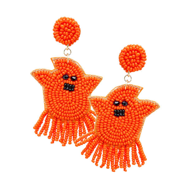 Orange Felt Back Seed Beaded Ghost Dangle Earrings, these Halloween earrings are lightweight and easy to carry, safe and durable, you can use them for a long time, and won't waste your space. Can be worn such as Halloween party, cosplay, costume party, birthday, events, festivals, stage performance and so on, you can match them with your Halloween clothes, add fun and give your different Halloween experience.