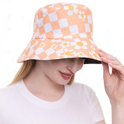 Orange Flower Pointed Checkerboard Patterned Bucket Hat, Keep your styles on even when you are relaxing at the pool or playing at the beach. Large, comfortable, and perfect for keeping the sun off of your face, neck, and shoulders. Perfect gifts for weddings, anniversaries, Mardi Gras, Valentine’s Day, or any occasion.