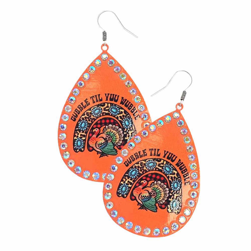 Orange Thanksgiving Turkey Printed Teardrop Metal Dangle Earrings, Get ready with these  Turkey Printed earrings as part of your festive outfit. The colors are vibrant and the design is a seasonal delight. This earrings can be worn for Halloween parties, cosplay, costume party, display, birthday, Thanksgiving, events, festivals, and so on, also nice for festive decorations gifts for your friend's and families.