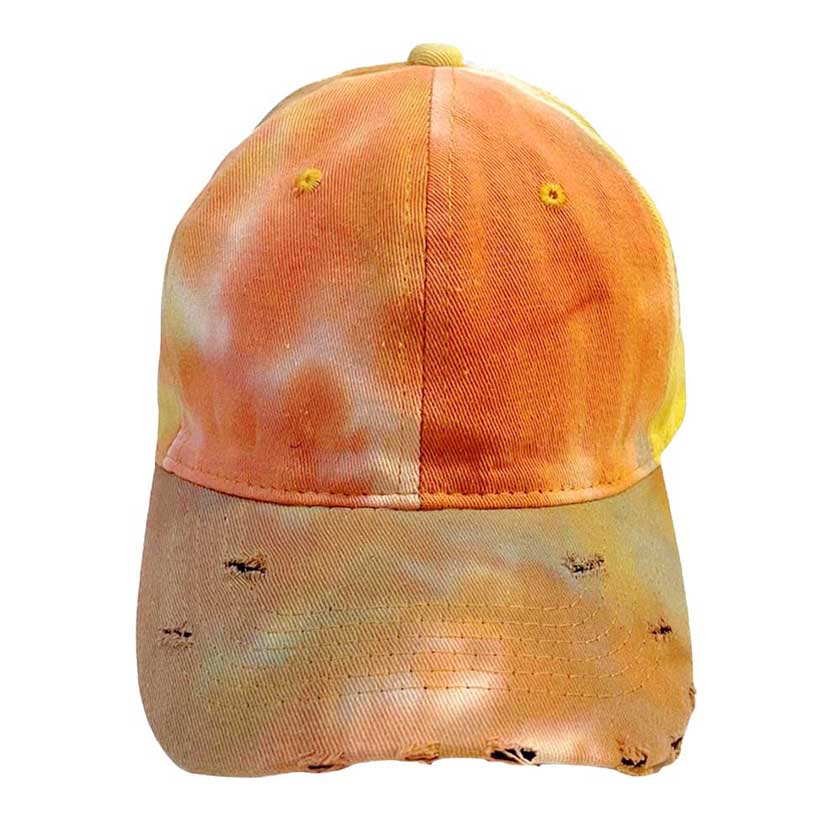 Orange Tie Dye Vintage Baseball Cap; fun, cool, vintage cap for men! Perfect for a bad hair day, you can pull your messy bun or high ponytail through, perfect to keep your hair away from you face while exercising, running, playing tennis or just taking a walk outside. Adjustable Velcro strap gives you the perfect fit.