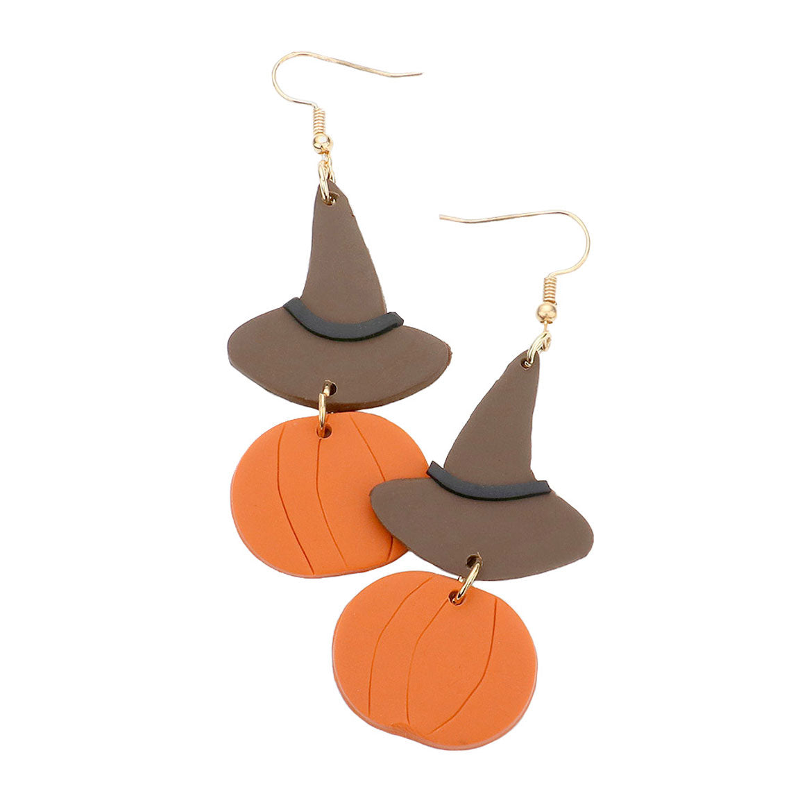 Orange Witch Hat Pumpkin Polymer Clay Dangle Earrings.Beautifully crafted design adds a gorgeous glow to any outfit with Halloween theme. Get into the Halloween spirit with our gorgeous  dangle earrings, Bright design with Fruits themed colors and pattern will the perfect choice to your Halloween costumes. Ideal gift for you loved ones, girlfriend, wife, daughter, sisters, share with your family on Halloween.