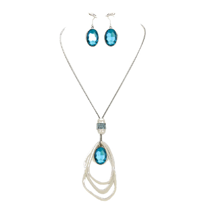 Oval Oval Glass Crystal Triple Abstract Hoop Necklace with earrings set; exquisite beautifully crafted charms add a gorgeous glow to any outfit. Perfect Birthday Gift, Anniversary Gift, Mother's Day Gift, Anniversary Gift, Graduation Gift, Prom Jewelry, Just Because Gift, Thank you Gift, Keepsake Gift, Mom Gift